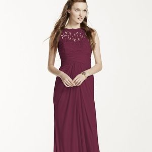 David’s Bridal lace bridesmaids dress in wine